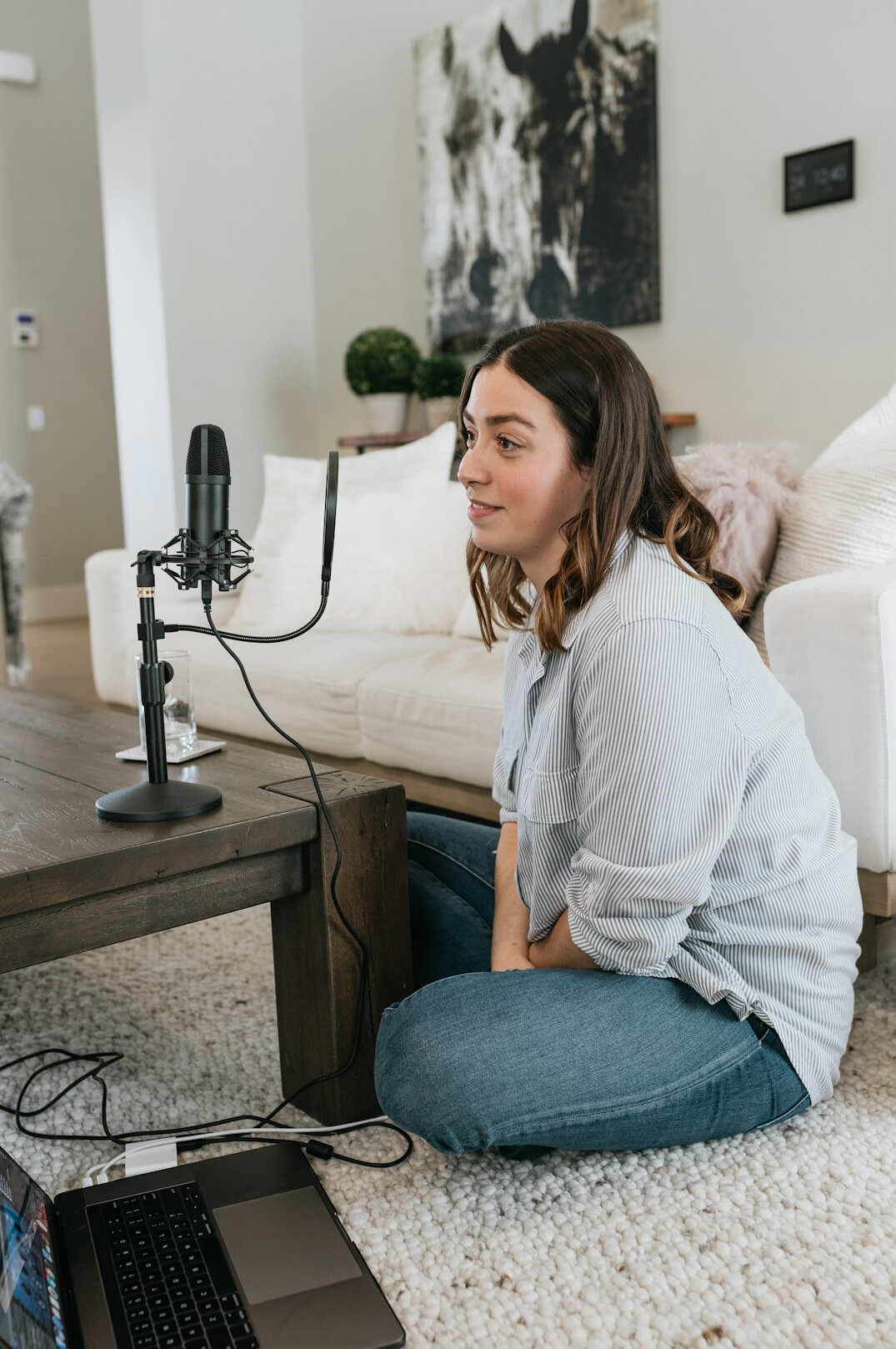 person recording podcast