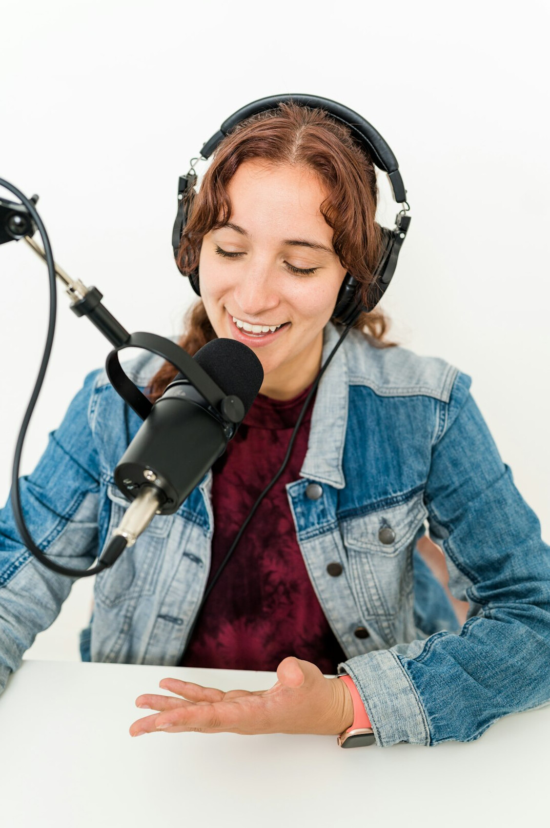 person recording podcast